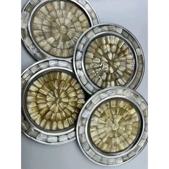 Julia Knight Mother Of Pearl Plates/Silver/2005/7.5”/India/Set Of 4/Snack/Salad - Picture 1 of 11